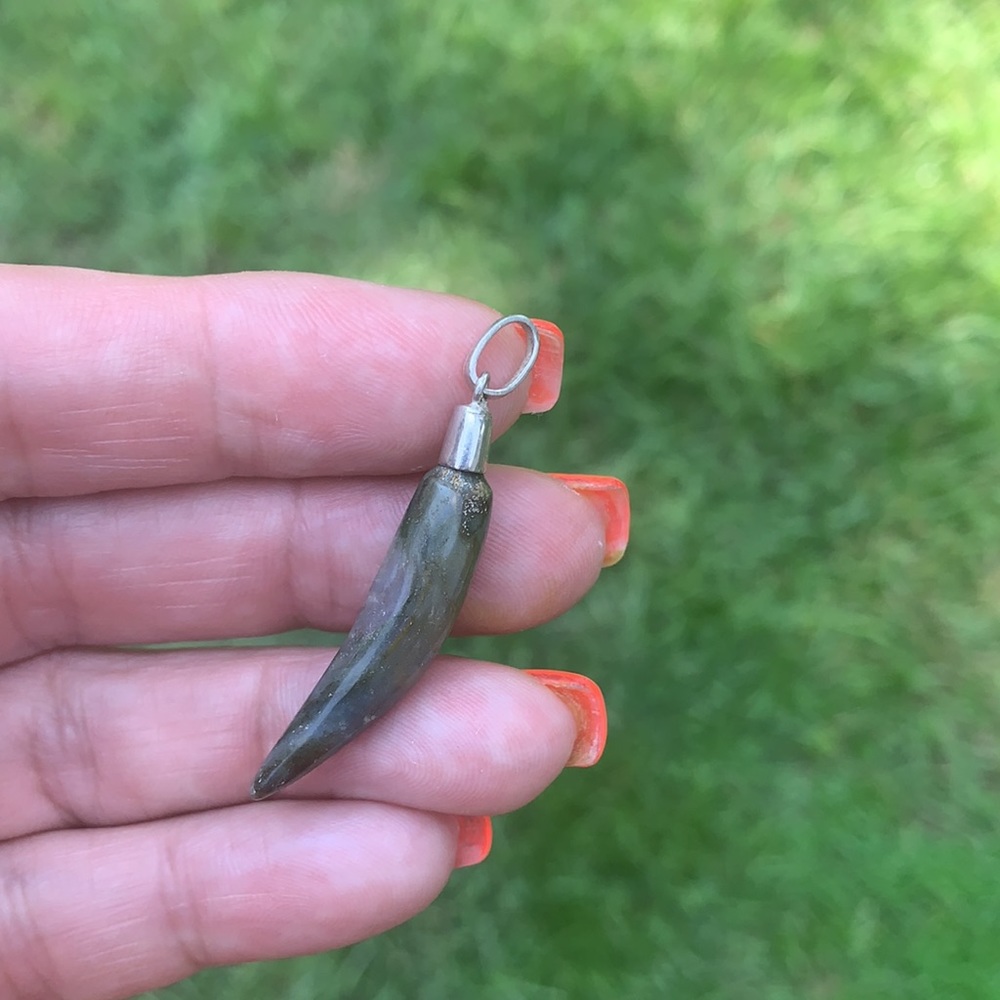 Vintage Sterling Silver Stone Tooth Like Pendant - Picture 6 of 11